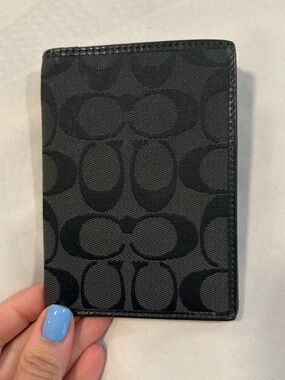 Coach Black Signature Canvas Jacquard Card Holder Passport Case